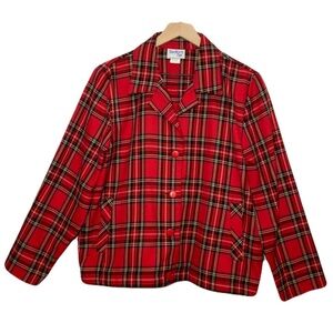 Vintage Bedford Fair Plaid Tartan Button Down Shacket Blazer Jacket Size 14 P